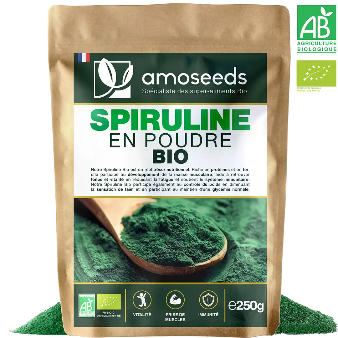 SpirulinePoudrebioamoseedsspecialistedessuperalimentsBio Spiruline en poudre Bio 250G – Image 1
