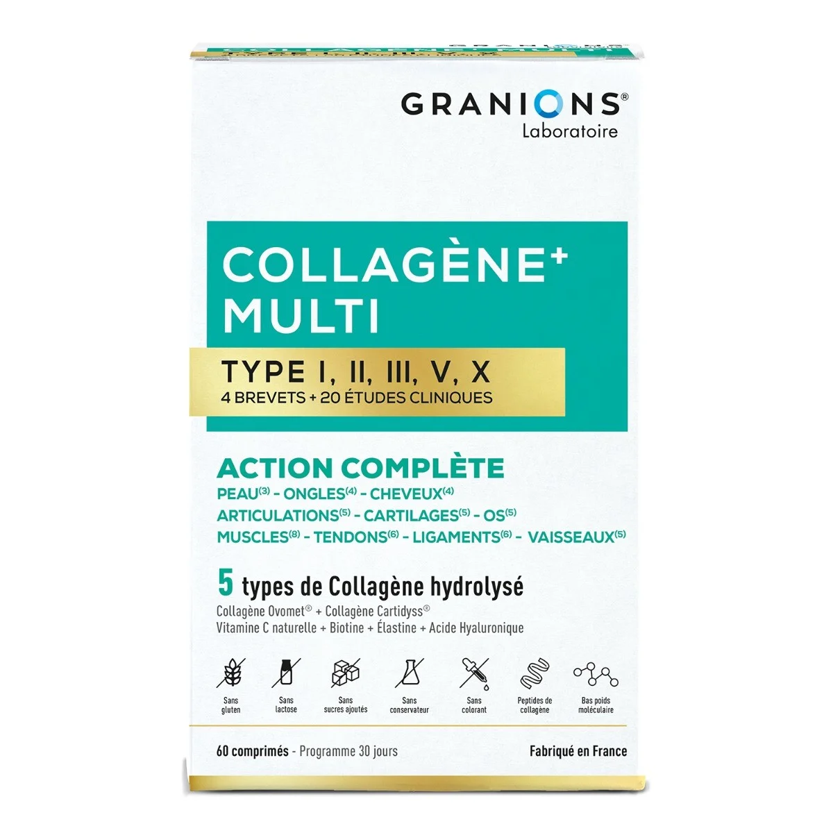 granions-multicollagene-amazon01 Collagène+ Multi type I II III V X 60 Comprimés – Image 1