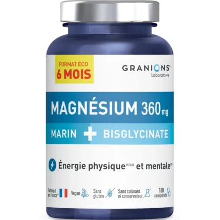 Granions Magnésium Marin + Bisglycinate 360 mg 6 mois 180 comprimés